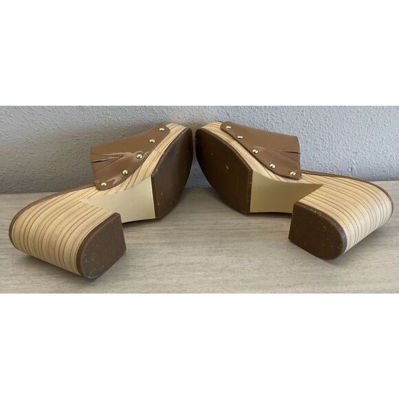 Cool Planet/Steve Madden Sz 8.5M Beige Patent Leather Restore Platform Sandals - Picture 10 of 11